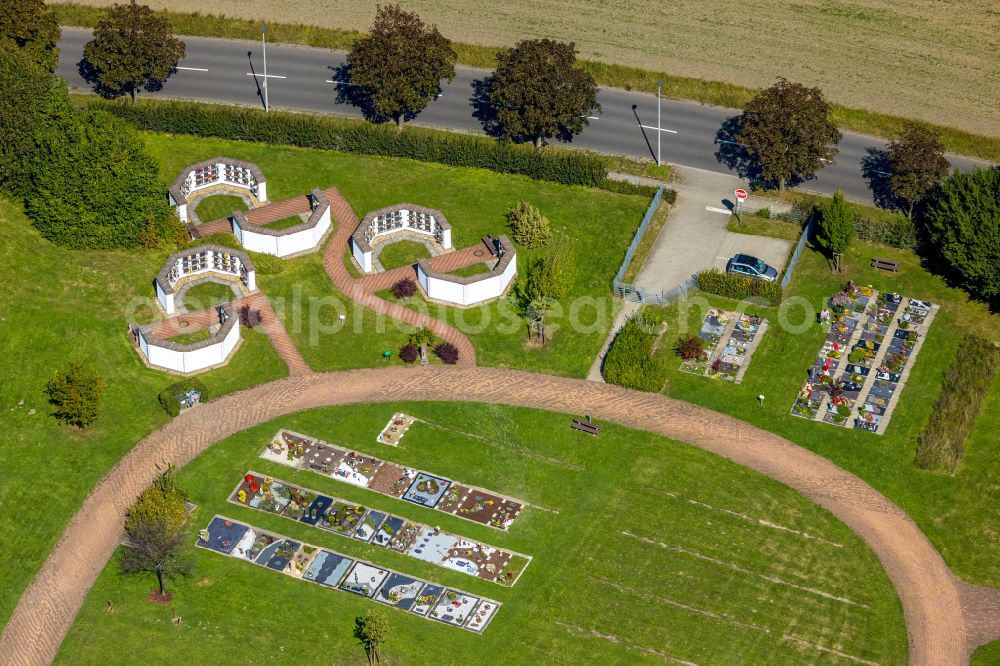 Gevelsberg from above - Grave rows- urn on the premises of the Central municipal cemetery in Gevelsberg in North Rhine-Westphalia