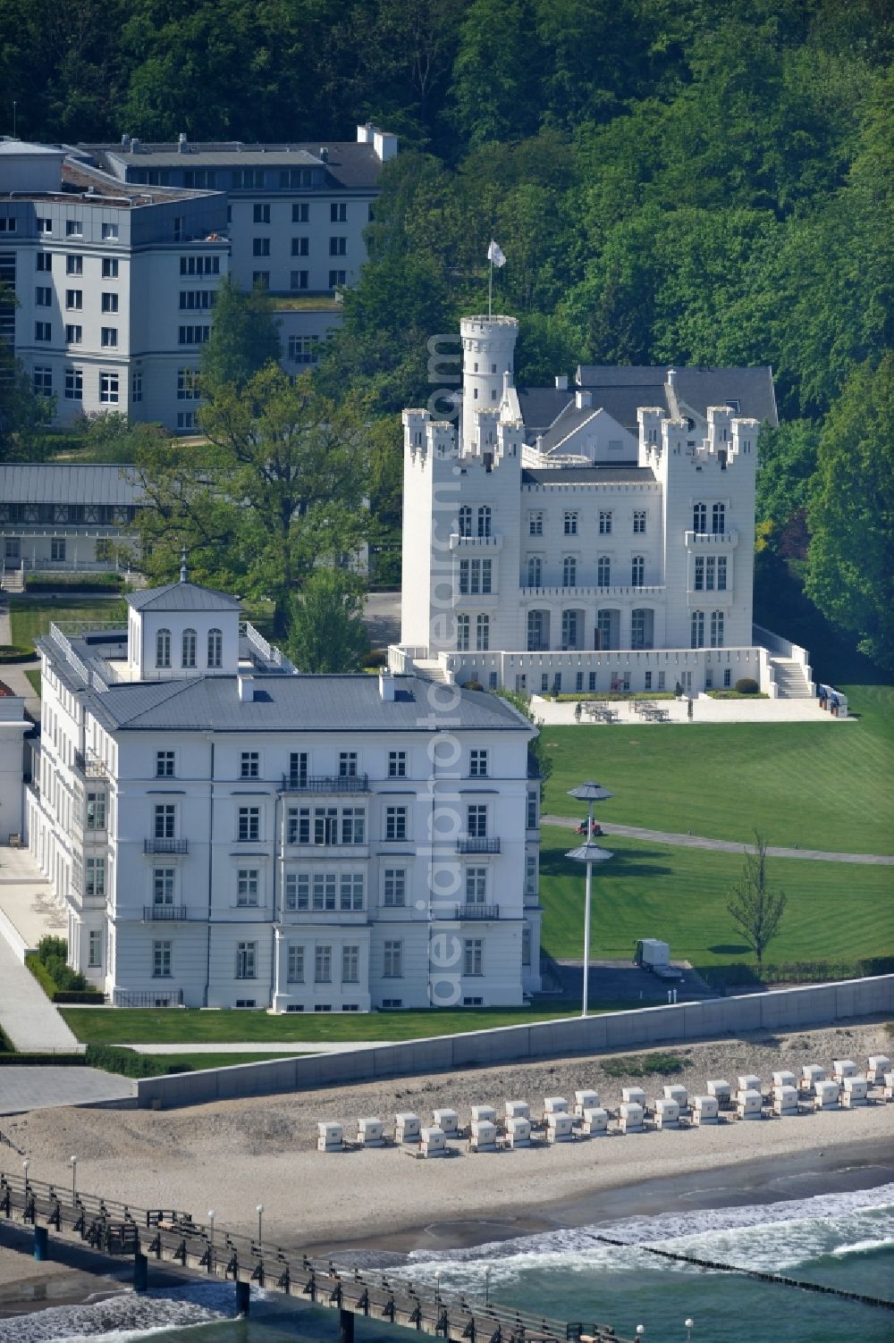 Aerial image Ostseebad Heiligendamm - Grand Hotel Heiligendamm with the Hohenzollern castle in Mecklenburg-Western Pomerania