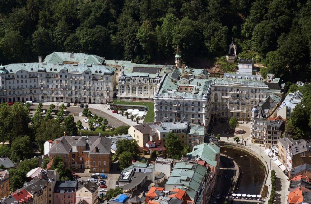 Aerial photograph Karlsbad - Grandhotel Pupp in the old town of Karlsbad (Karlovy Vary) in the Czech Republic