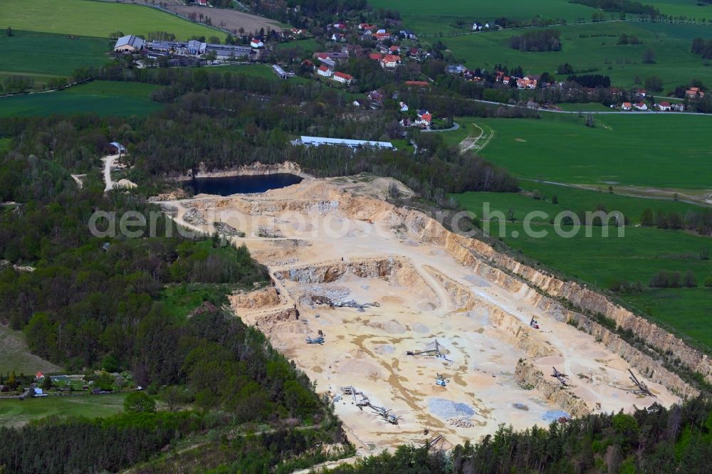 Heideberg from the bird's eye view: Site and tailings area of the gravel mining in Vierkirchen in the state Saxony, Germany