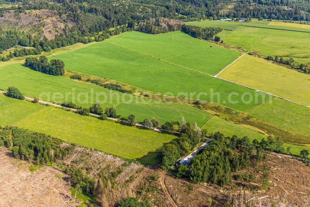 Aerial photograph Brilon - Structures of a field landscape Abachtal in Brilon in the state North Rhine-Westphalia, Germany