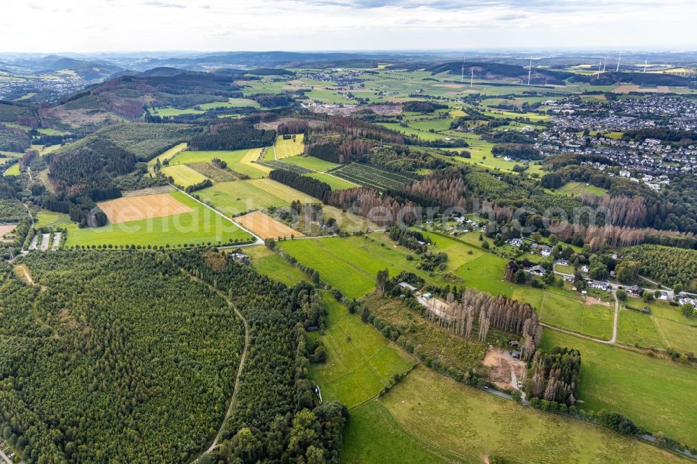 Aerial image Brilon - Structures of a field landscape Abachtal in Brilon in the state North Rhine-Westphalia, Germany