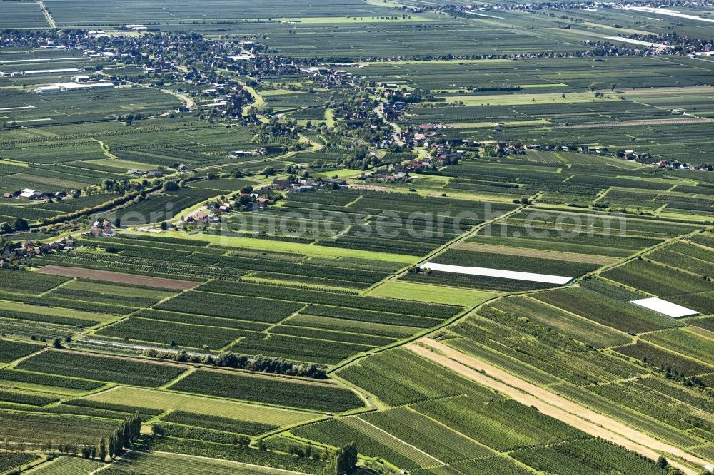 Aerial image Jork - Structures of a field landscape Altes Land in Jork in the state Lower Saxony, Germany