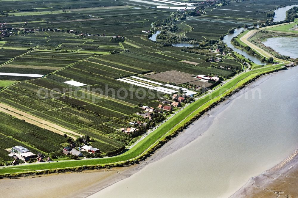 Aerial photograph Jork - Structures of a field landscape Altes Land in Jork in the state Lower Saxony, Germany