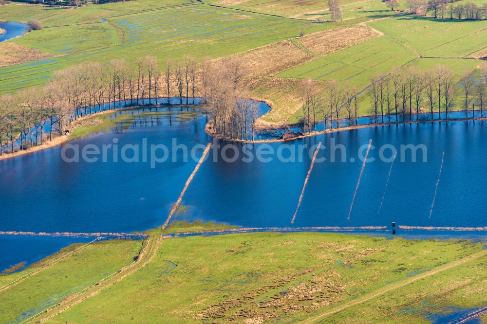 Aerial image Hammah - Structures of a field landscape in persistent rainy weather in Hammah in the state Lower Saxony, Germany