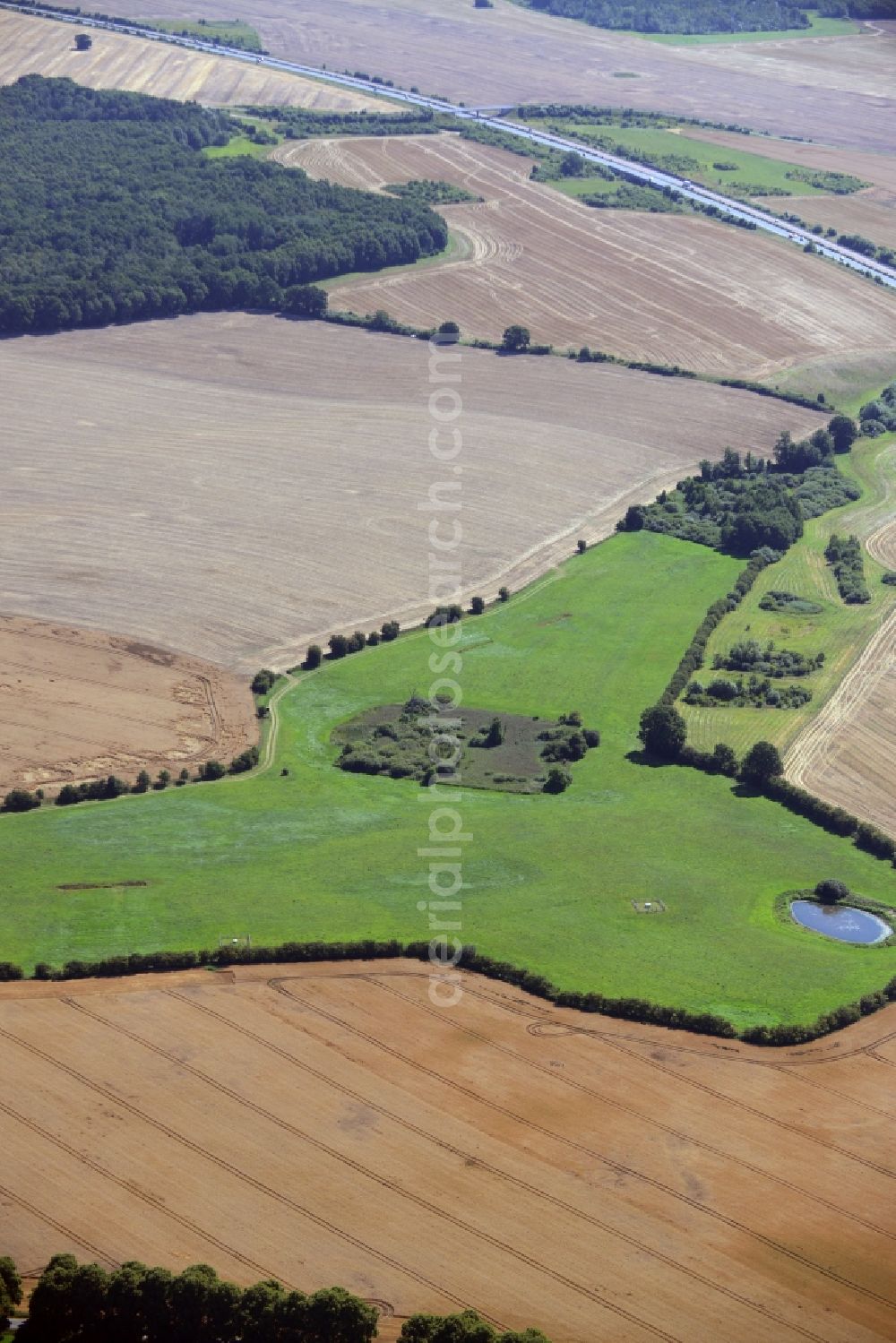 Dummerstorf from the bird's eye view: Structures of a field landscape in Dummerstorf in the state Mecklenburg - Western Pomerania