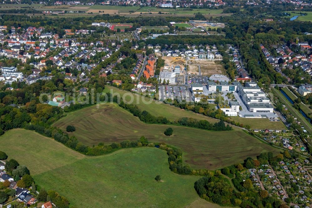 Aerial photograph Hamm - Structures of a field landscape along the Ahse in Hamm in the state North Rhine-Westphalia, Germany