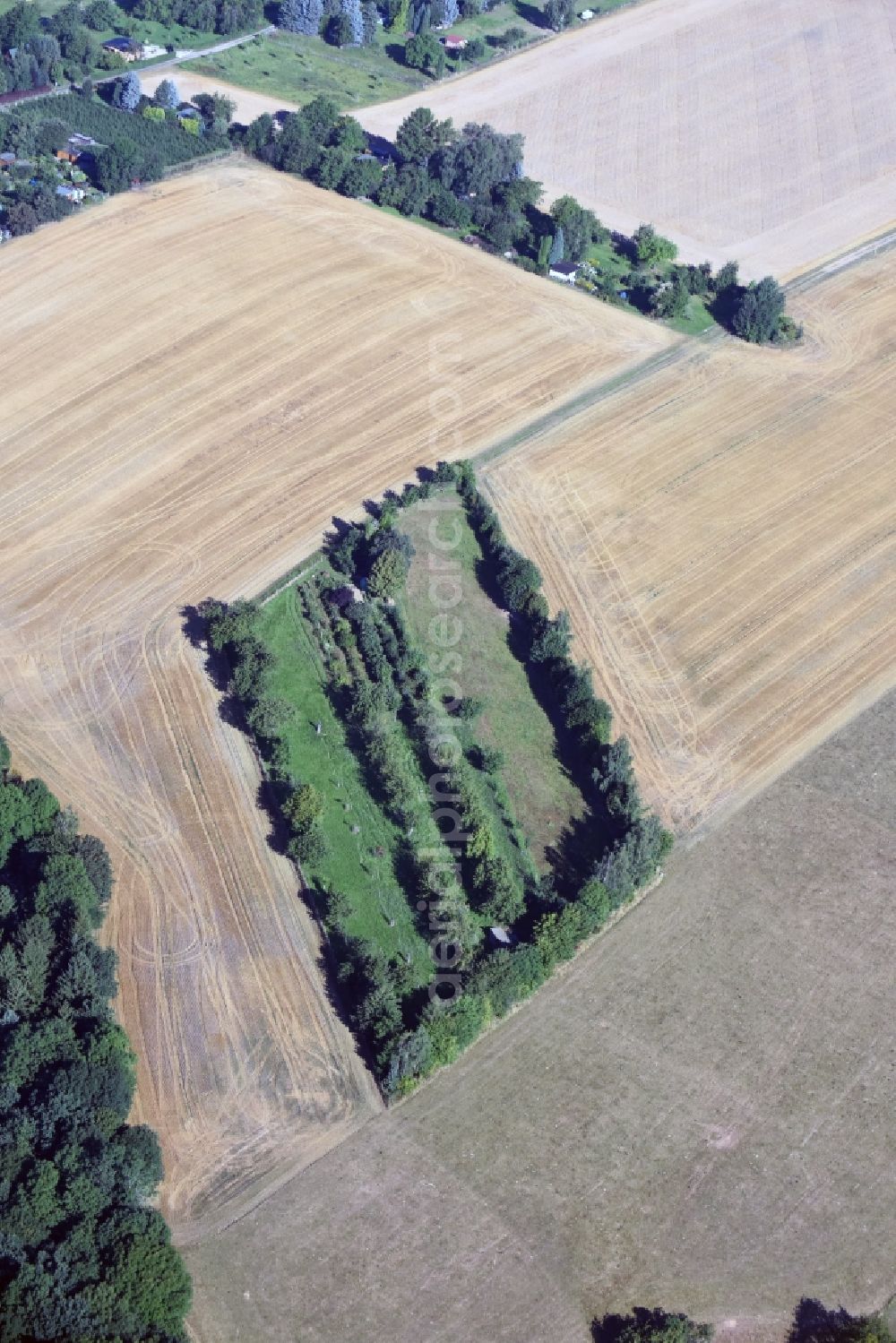 Aerial photograph Scharfenberg - Structures of a field landscape with a garden near Scharfenberg in the state Saxony