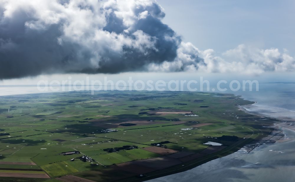 Oevenum from above - Structures of a field landscape auf of Insel Foehr in Oevenum North Friesland in the state Schleswig-Holstein, Germany