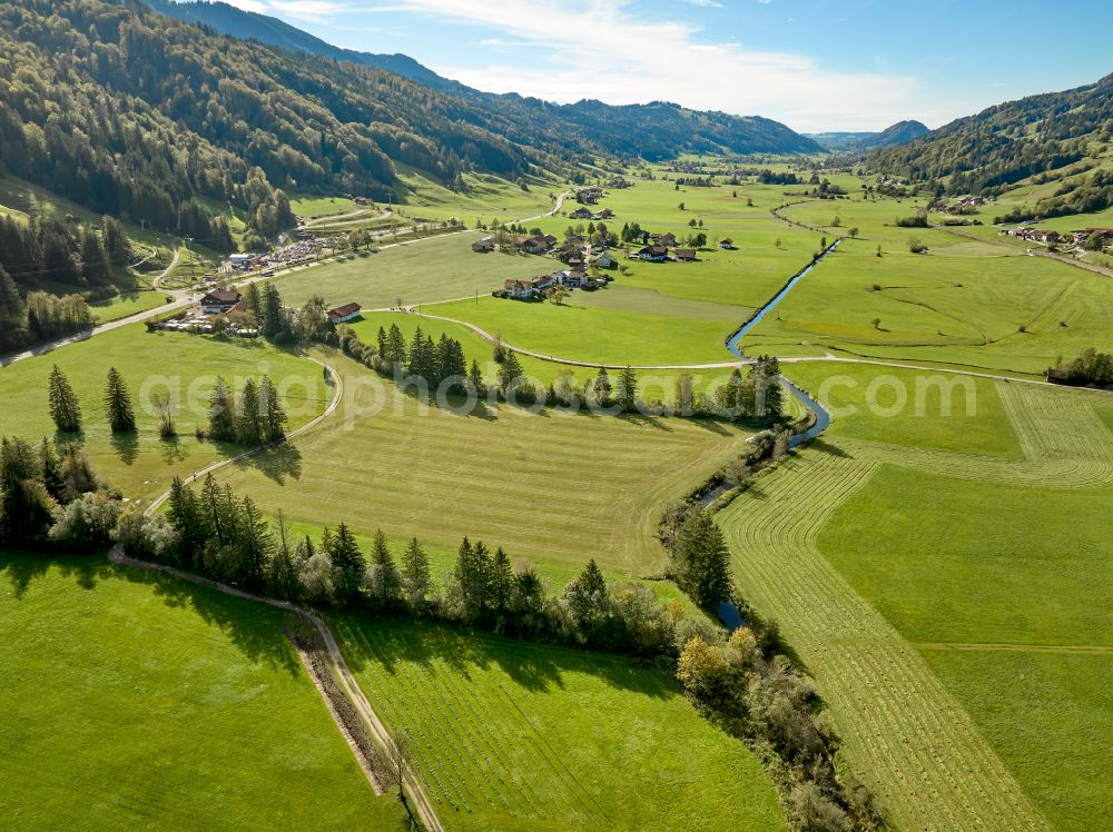 Konstanzer from the bird's eye view: Structures of a field landscape in Konstanzer Allgaeu in the state Bavaria, Germany