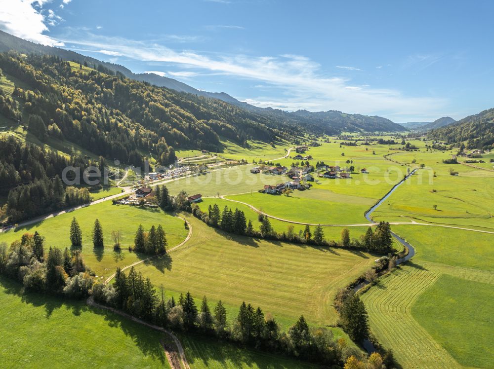 Aerial image Oberstaufen - Structures of a field landscape Konstanzer Tal on street Konstanzer in Oberstaufen Allgaeu in the state Bavaria, Germany