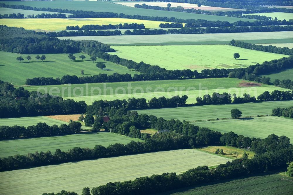 Lübtheen from above - Structures of a field landscape in Luebtheen in the state Mecklenburg - Western Pomerania