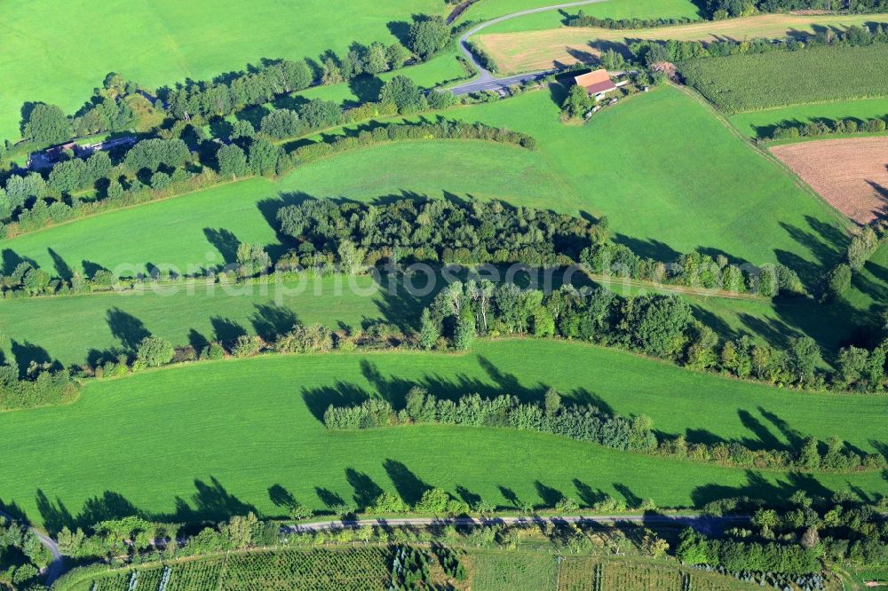 Bad Soden-Salmünster from the bird's eye view: Structures of a field landscape in Mernes in the state Hesse