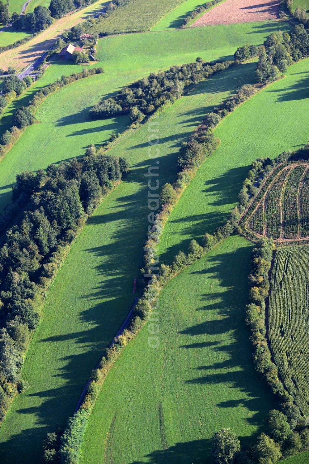 Bad Soden-Salmünster from the bird's eye view: Structures of a field landscape in Mernes in the state Hesse