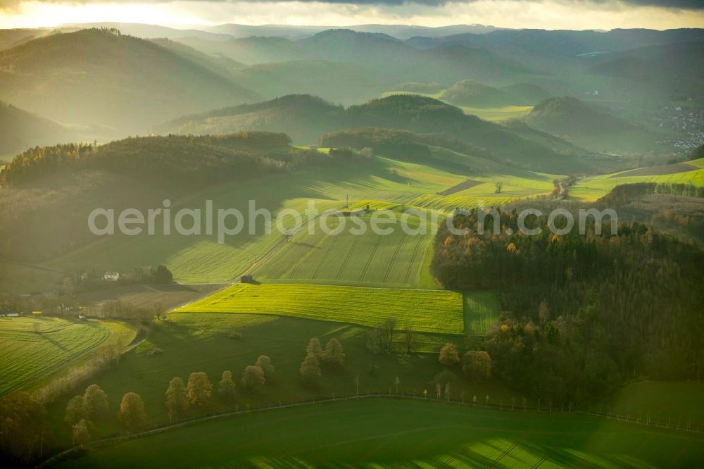 Aerial image Meschede - Structures of a field landscape in Meschede in the state North Rhine-Westphalia, Germany