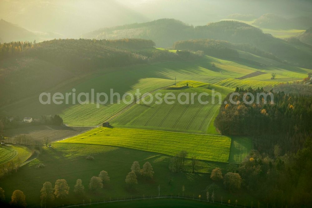 Aerial photograph Meschede - Structures of a field landscape in Meschede in the state North Rhine-Westphalia, Germany