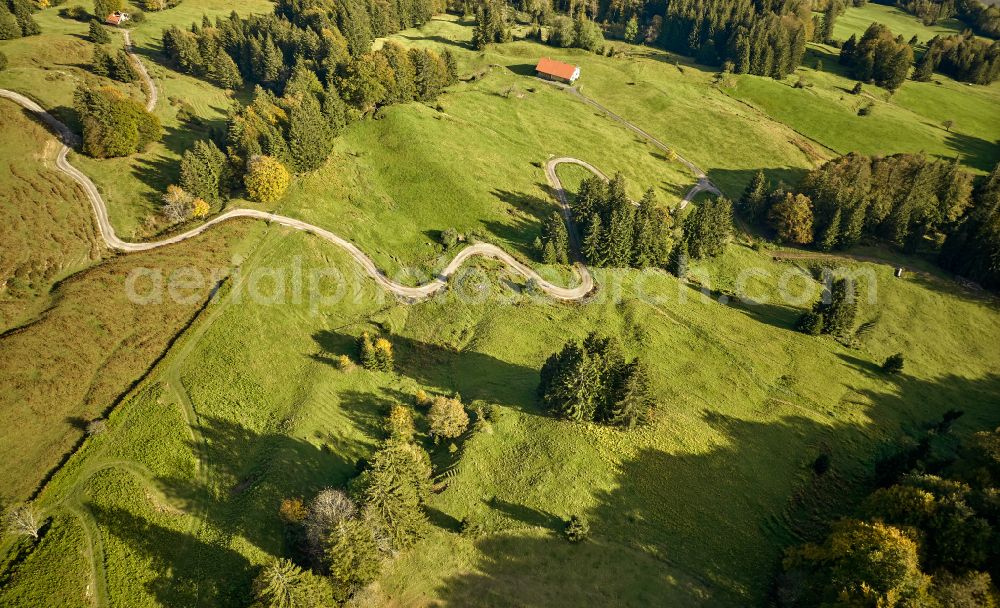 Aerial photograph Missen im Allgäu - Structures of a field landscape in Missen im Allgaeu in the state Bavaria, Germany