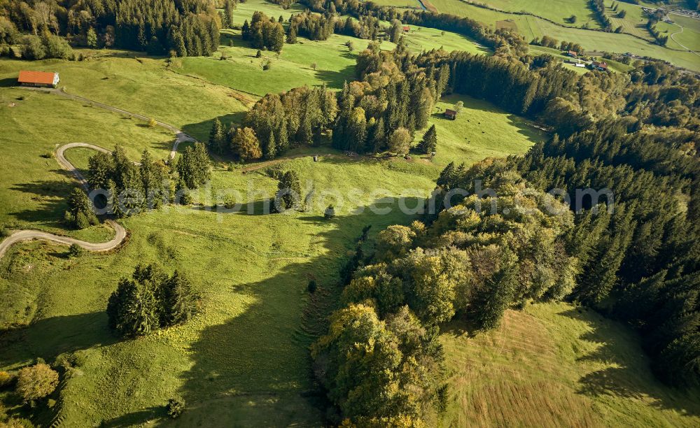 Missen im Allgäu from above - Structures of a field landscape in Missen im Allgaeu in the state Bavaria, Germany