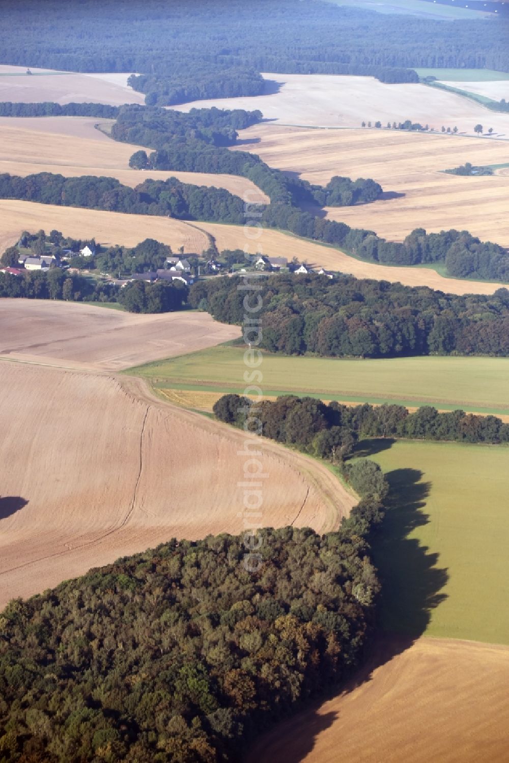 Wüstenhain from above - Structures of a field landscape near the village Wuestenhain in the state Saxony