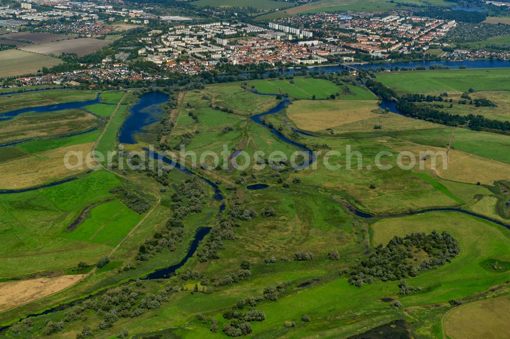 Schwedt/Oder from above - Structures of a field landscape of Nationalpark Unteres Odertal in Schwedt/Oder in the state Brandenburg, Germany