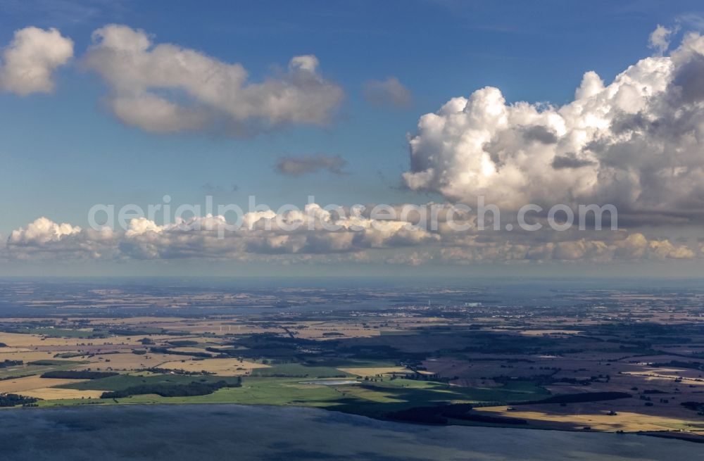 Altenpleen from above - Structures of a field landscape on Ufer des Barther Bodden in the district Nisdorf in Altenpleen in the state Mecklenburg - Western Pomerania