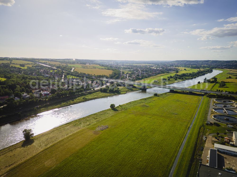 Aerial image Dresden - Structures of a field landscape on the banks of the Elbe in the district Kaditz in Dresden in the state Saxony, Germany