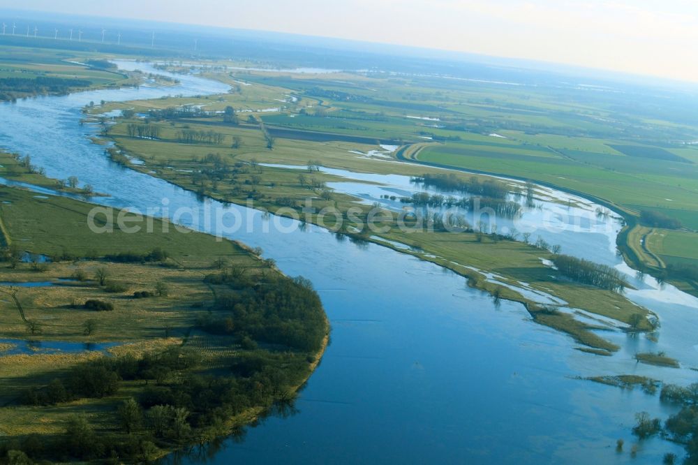 Aerial image Tangermünde - Structures of a field landscape on the banks of the Elbe in Tangermuende in the state Saxony-Anhalt, Germany