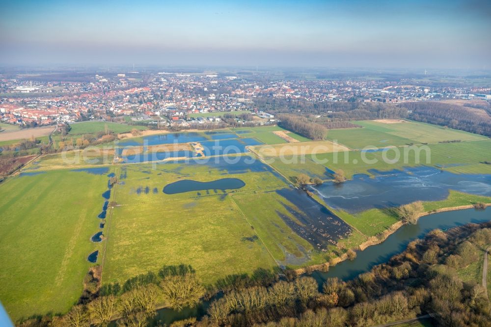 Aerial image Werne - Structures of a field landscape on river Lippe in Werne in the state North Rhine-Westphalia, Germany