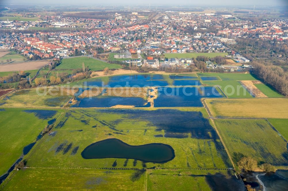 Werne from above - Structures of a field landscape on river Lippe in Werne in the state North Rhine-Westphalia, Germany