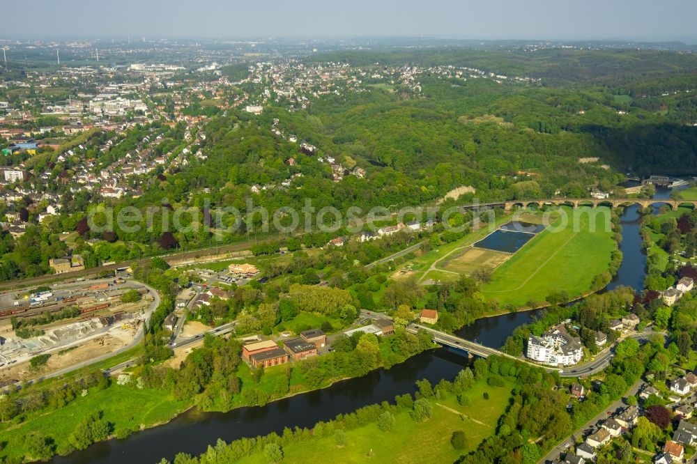 Aerial image Witten - Structures of a field landscape on the banks of the Ruhr river course in Witten in the state North Rhine-Westphalia, Germany