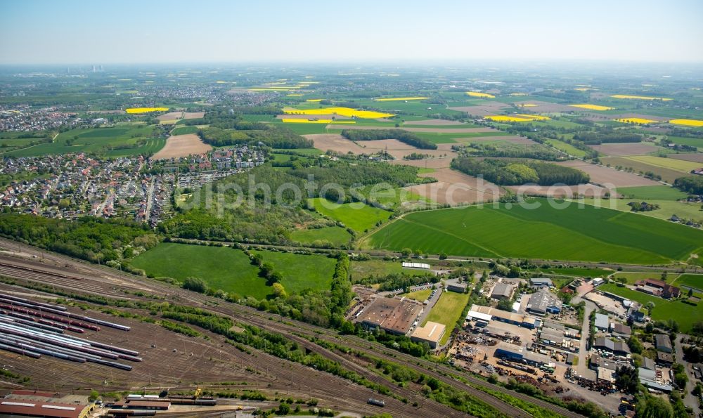 Hamm from above - Structures of a field landscape and forest at the suburbs of Hamm in the state North Rhine-Westphalia