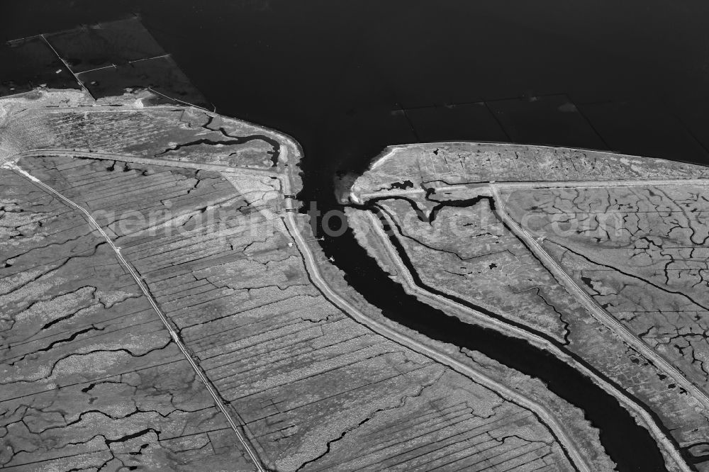 Gröde from above - Green space structures a Hallig Landscape in Groede in the state Schleswig-Holstein, Germany