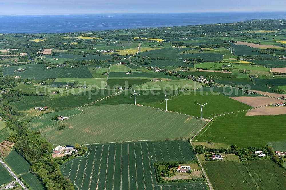 Aerial photograph Klemensker - Green space structures a Hallig Landscape Bornholm Island in Klemensker in Region Hovedstaden, Denmark