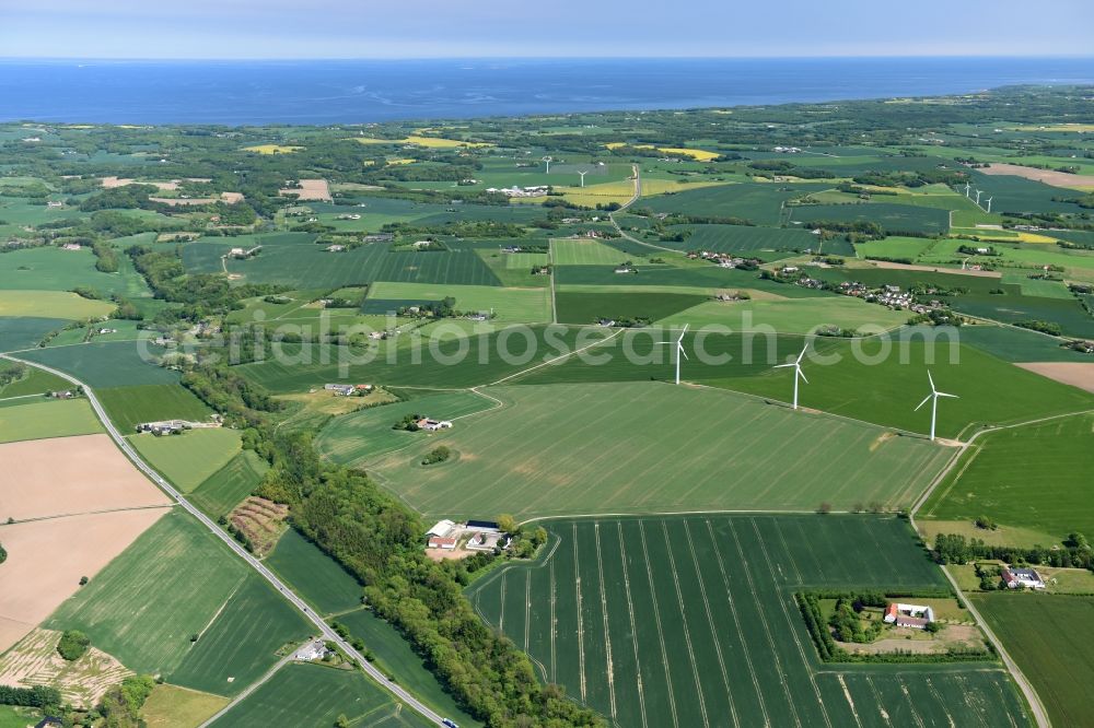 Klemensker from the bird's eye view: Green space structures a Hallig Landscape Bornholm Island in Klemensker in Region Hovedstaden, Denmark