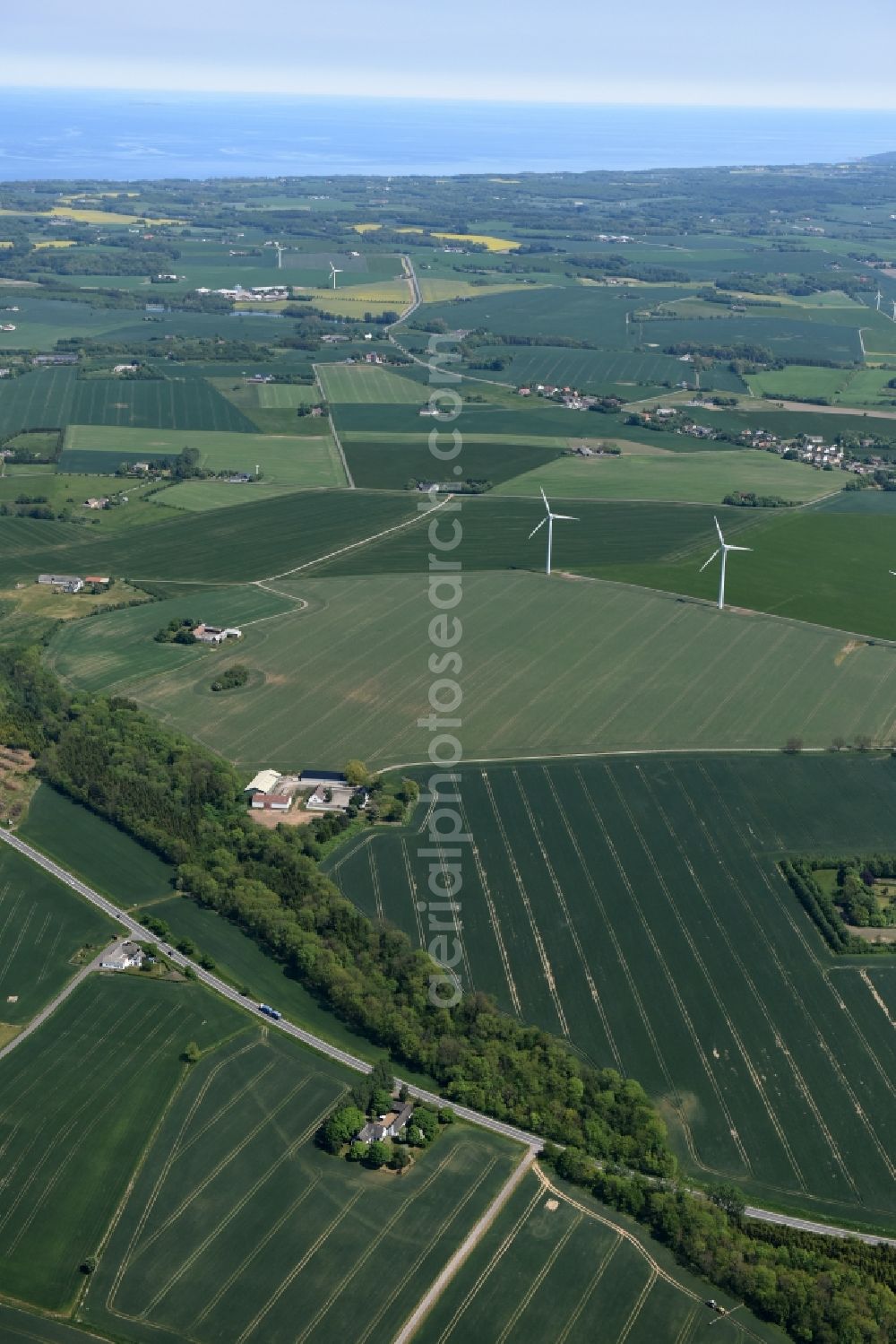 Klemensker from above - Green space structures a Hallig Landscape Bornholm Island in Klemensker in Region Hovedstaden, Denmark