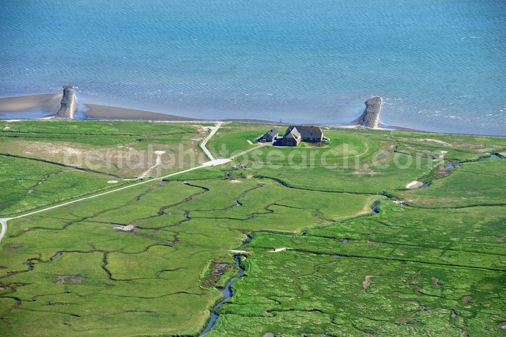 Aerial image Langeneß - Green space structures a Hallig Landscape in Langeness in the state Schleswig-Holstein