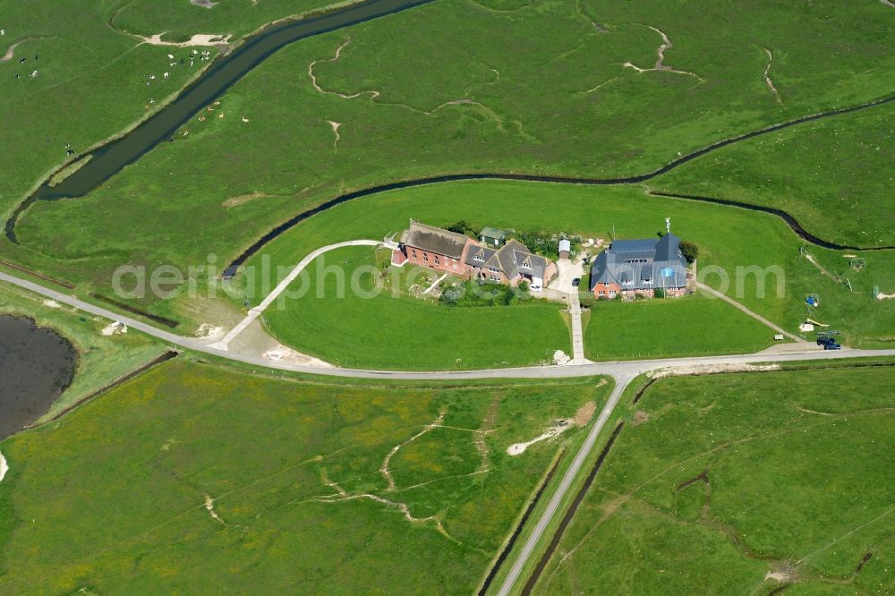 Aerial image Langeneß - Green space structures a Hallig Landscape in Langeness in the state Schleswig-Holstein