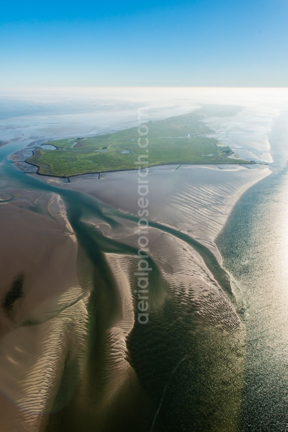 Aerial image Langeneß - Green space structures a Hallig Landscape in Langeness in the state Schleswig-Holstein