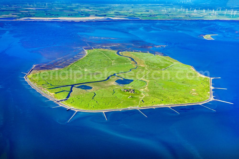 Aerial image Gröde - Green space structures a Hallig Landscape of north sea in Groede in the state Schleswig-Holstein, Germany