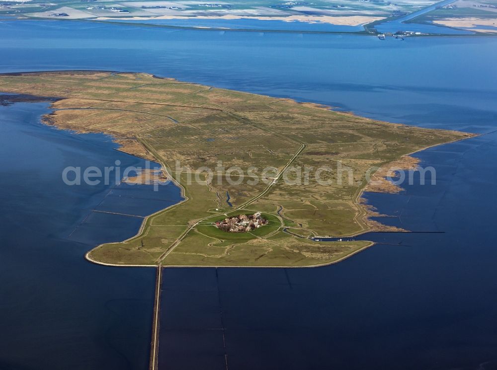 Aerial image Langeness - Green space structures a Hallig Landscape in Oland in the state Schleswig-Holstein, Germany