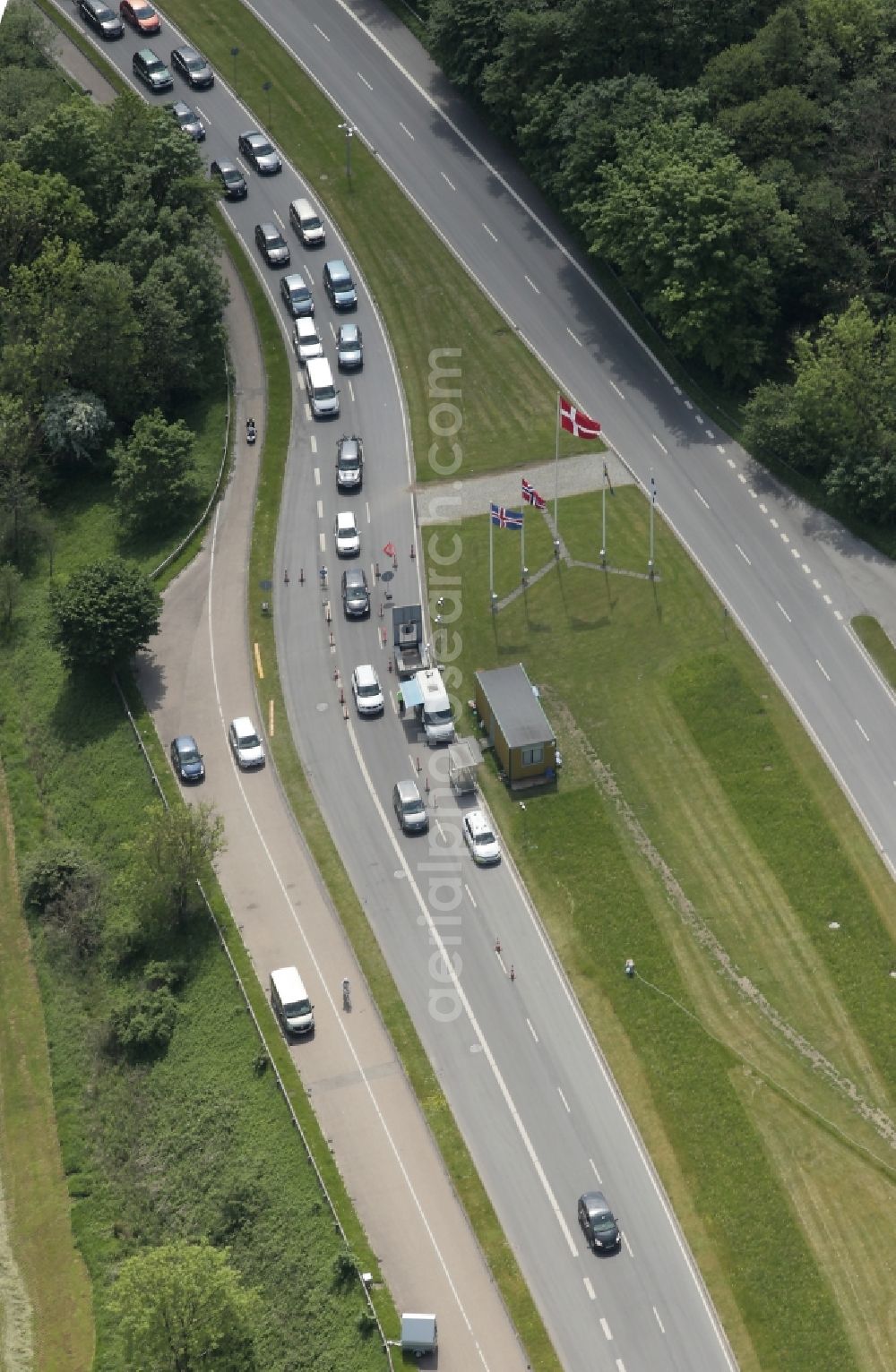 Krusau from the bird's eye view: Border control in Krusau in South Denmark, Denmark