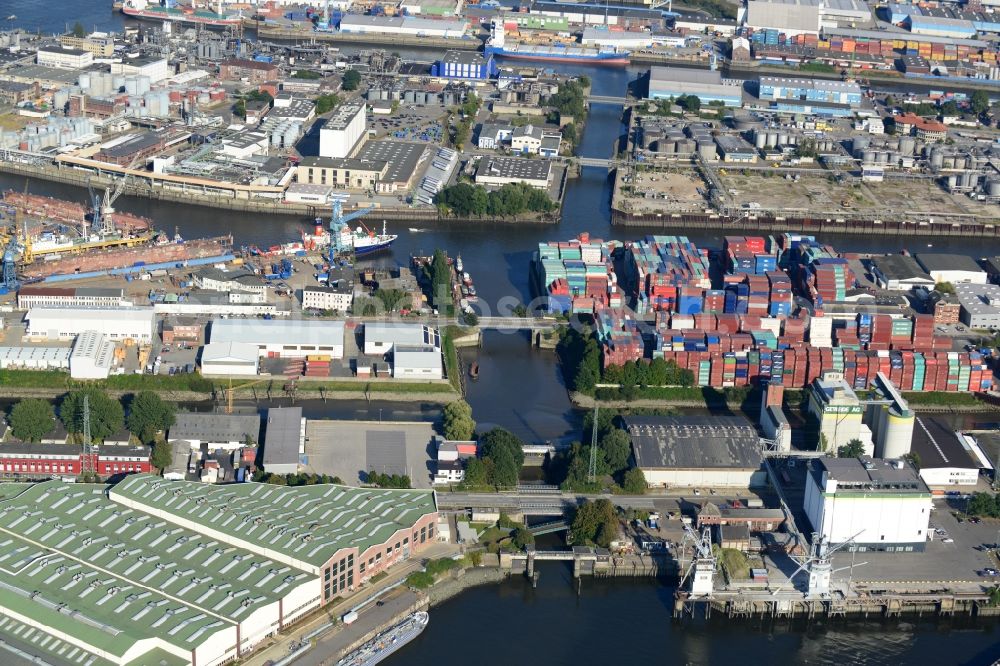 Aerial photograph Hamburg - Grevenhof sluice bridge in Hamburg-Mitte / Steinwerder. A project of the Hamburg Port Authority HPA