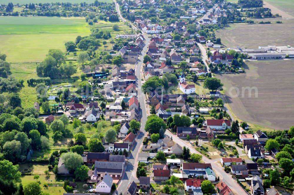 Aerial image Gräfenhainichen OT Schköna - Town scape of Schkoena with the church in the state Saxony-Anhalt