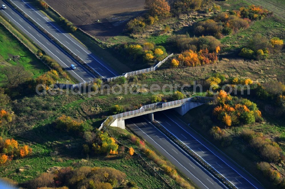 Aerial photograph Kublank - Green bridge - deer crossing bridge on the motorway A20 at Kublank in the state of Mecklenburg-Western Pomerania