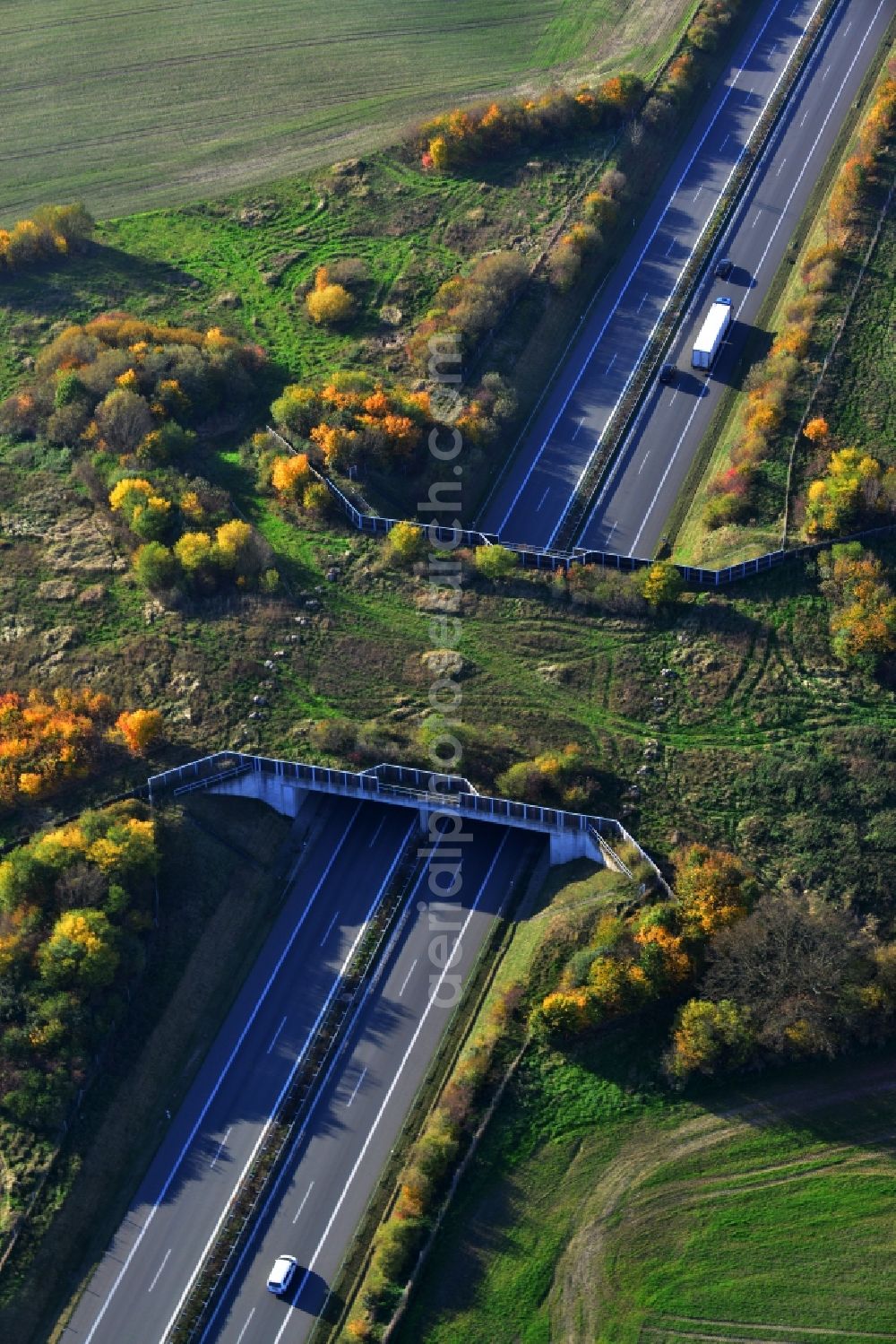 Aerial image Kublank - Green bridge - deer crossing bridge on the motorway A20 at Kublank in the state of Mecklenburg-Western Pomerania