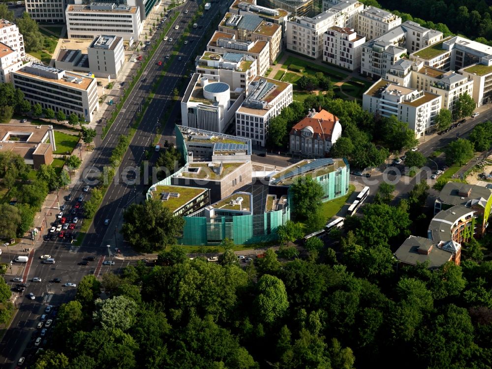 Aerial photograph Berlin - Green building's facade of the Nordic Embassies in Berlin Tiergarten