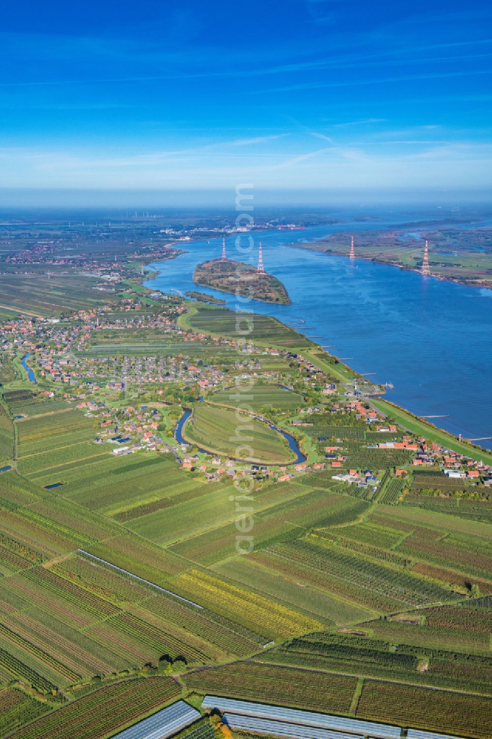 Aerial image Jork - Location in the fruit growing area Altes Land Gruenendeich Luehe in the state Niedersachsen, Germany