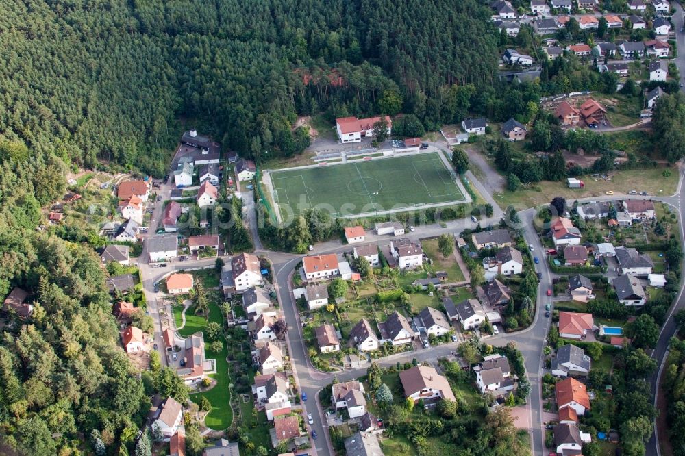 Altleiningen from above - Green artifical lawn football pitch in the district Hoeningen in Altleiningen in the state Rhineland-Palatinate