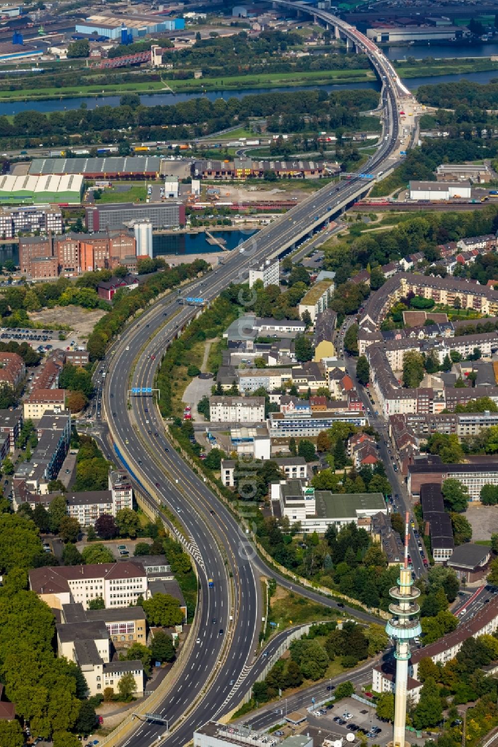 Duisburg from above - View of the construction site Berliner Bruecke near Duisburg in the state North-Rhine Westphalia