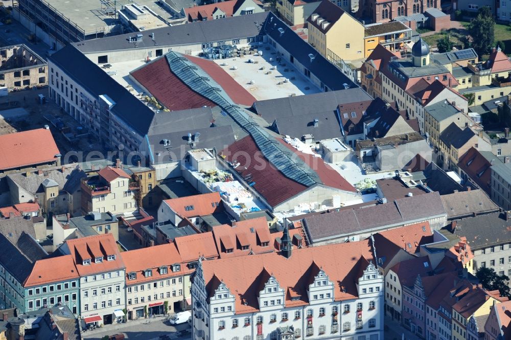 Aerial image Wittenberg - View of the construction site of the shopping center Arsenal between the Arsenal square and the market place in the inner city of Wittenberg. Project developers are MIB AG and the OFB Development GmbH. The completion is scheduled for autumn 2012